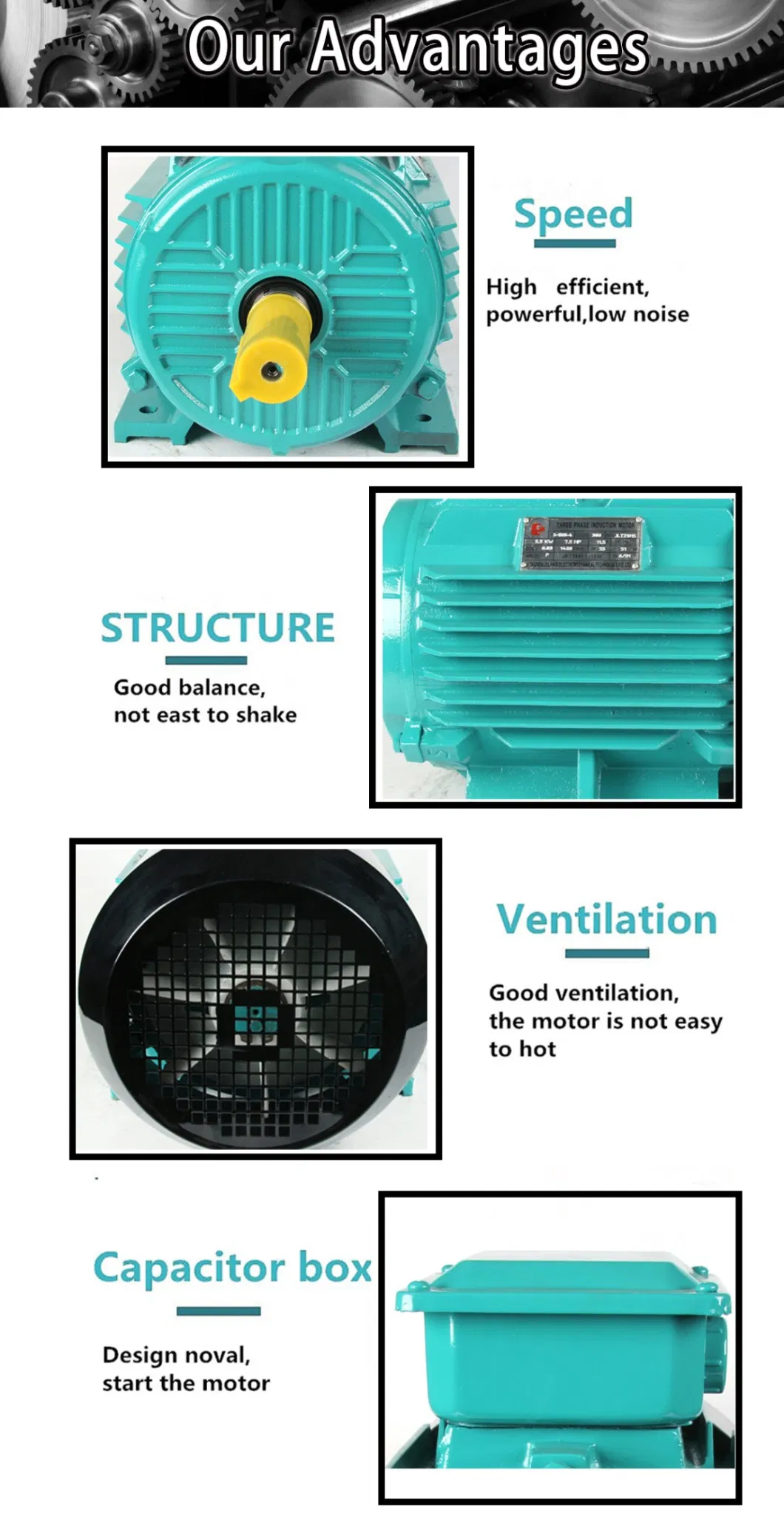 Cast Iron Single Phase Electric Motor 3HP 2 Pole Yc100L-2 100% Copper Wire and 100% Output